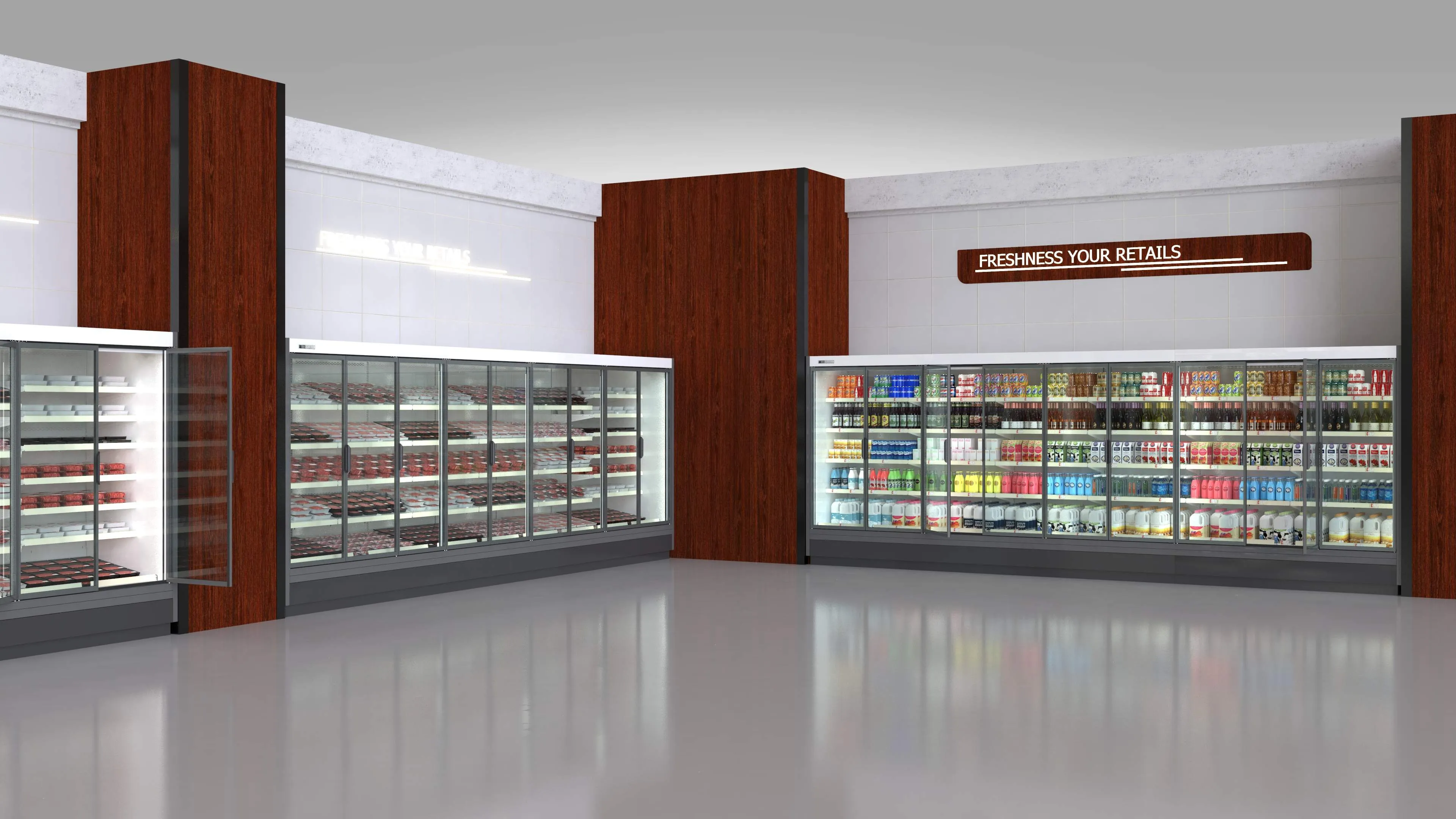 AOCHI open multideck chillers in a supermarket